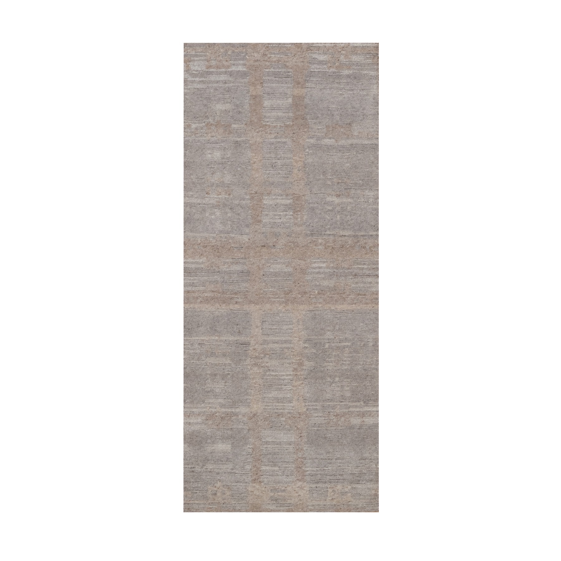 Amphora Brown, Hand Knotted, Modern Criss Cross Erased Design, Hand Spun Undyed Natural Wool, Runner, Oriental Rug